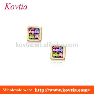 fashion jewelry gold plated alloy colorful square shape stud earring